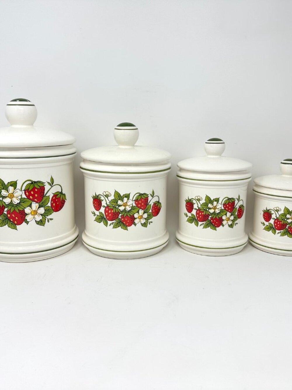 Vintage Sears Roebuck Strawberry Fields Pattern Canisters w/Lids Set of 4